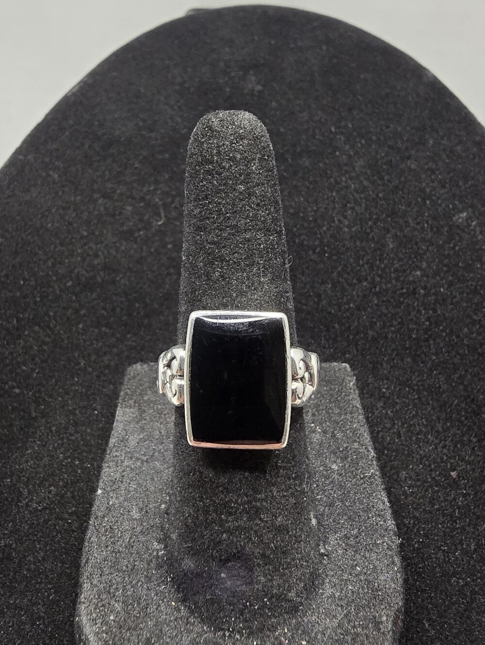 Vintage 'CSX' Sterling Silver and Onyx Scroll Work Ring Size 5 Made in Thailand
